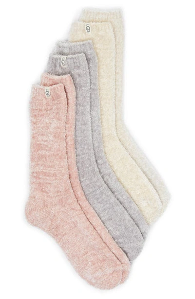 Shop Ugg Leda Assorted 3-pack Sparkle Crew Socks In White / Lotus Blossom / Seal