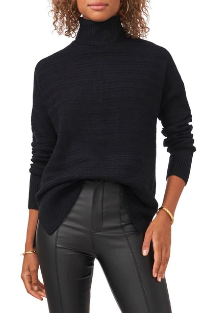 Shop Vince Camuto Textured Turtleneck Sweater In Rich Black