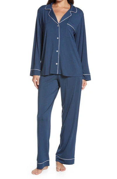 Shop Eberjey Gisele Jersey Knit Pajamas In Indigo Blue/ Ivory