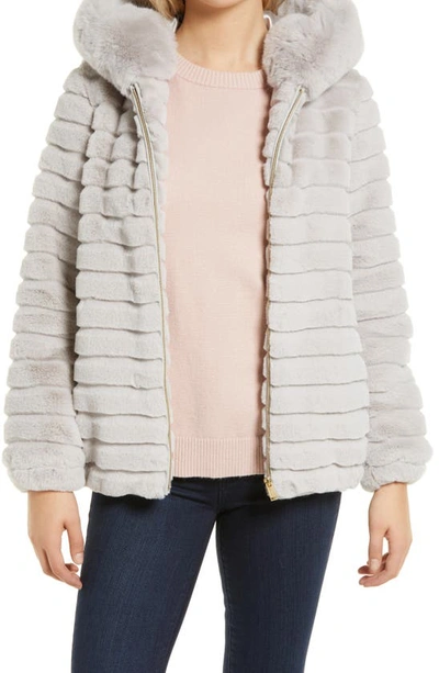 Shop Gallery Hooded Faux Fur Jacket In Grey