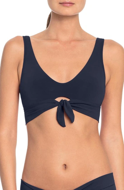 Shop Robin Piccone Ava Knot Front Bikini Top In Navy