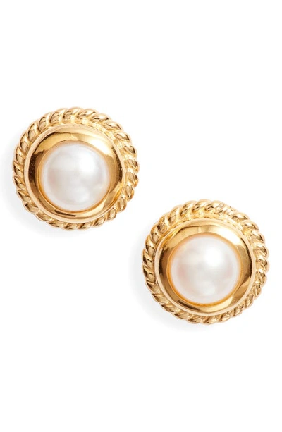 Shop Anna Beck Freshwater Pearl Stud Earrings In Gold/ White