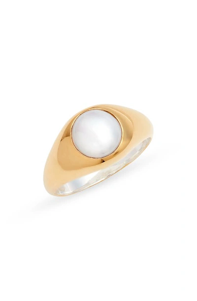 Shop Anna Beck Freshwater Pearl Signet Ring In Gold/ White