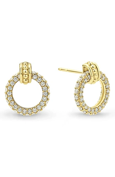 Lagos 18k Yellow Gold Caviar Diamond Circle Drop Earrings In Diamond