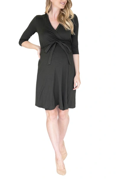 Shop Angel Maternity Maternity/nursing Wrap Dress In Khaki