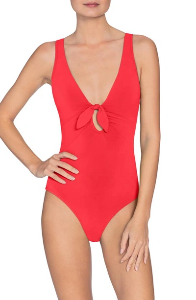 Shop Robin Piccone Ava Plunge Underwire One-piece Swimsuit In Fiery Red