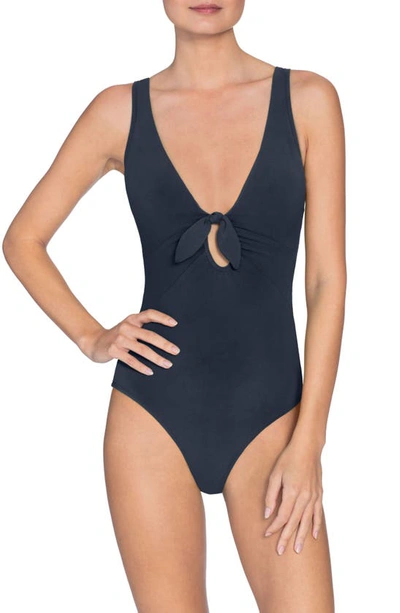 Shop Robin Piccone Ava Plunge Underwire One-piece Swimsuit In Navy