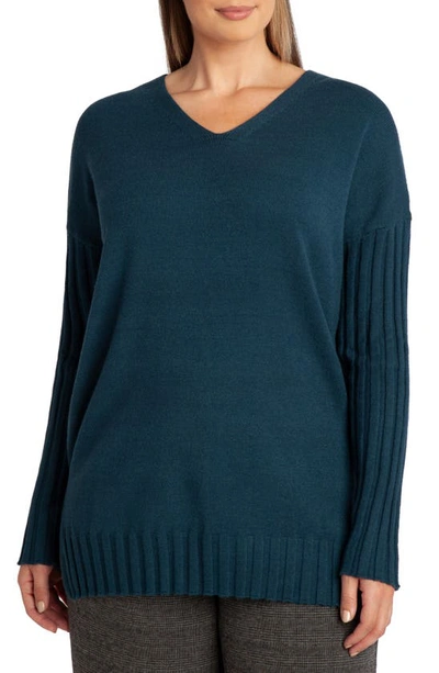 Shop Adyson Parker V-neck Tunic Sweater In Emerald Crystal