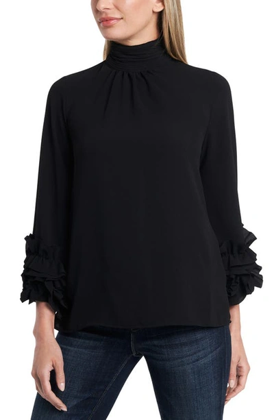 Shop Vince Camuto Ruffle Sleeve Blouse In Rich Black