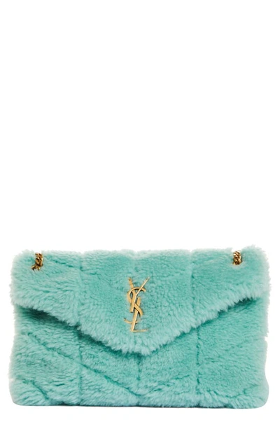Shop Saint Laurent Small Lou Genuine Shearling Puffer Bag In Iced Mint