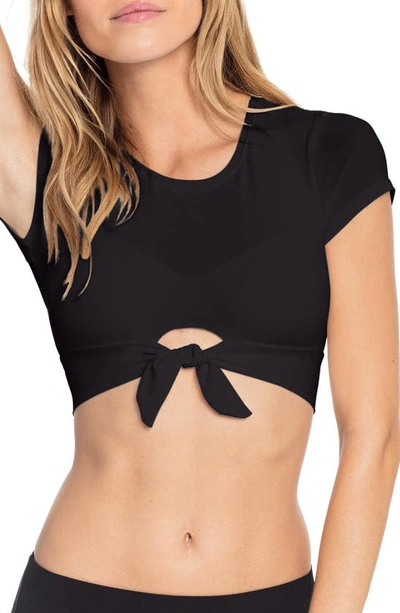 Robin Piccone Ava Solid Cropped T-shirt Bikini Top In Black