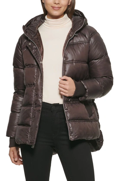 Kenneth Cole New York Cire Hooded Puffer Jacket In Chocolate | ModeSens