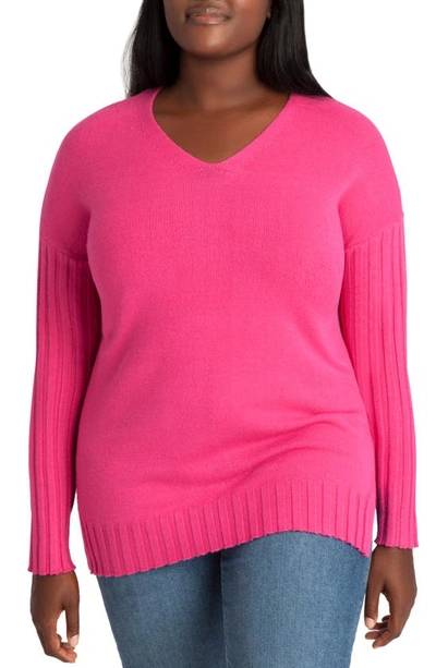 Shop Adyson Parker V-neck Tunic Sweater In Pink Yarrow