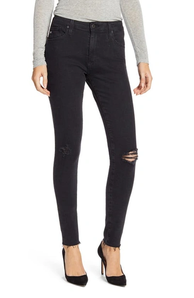 Shop Ag Farrah High Waist Skinny Jeans In Altered Black Destructed