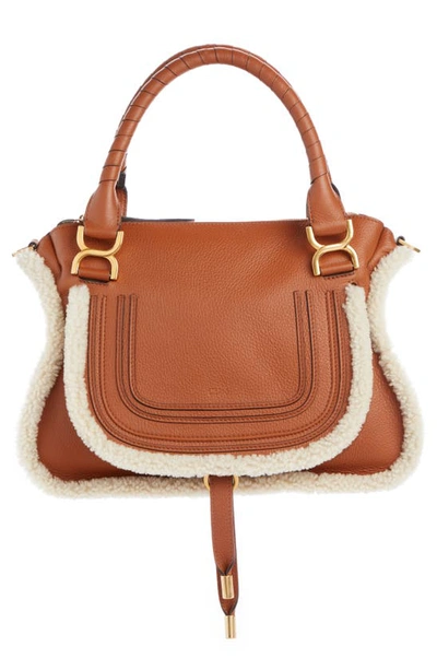 Shop Chloé Medium Marcie Leather & Genuine Shearling Shoulder Bag In Tan