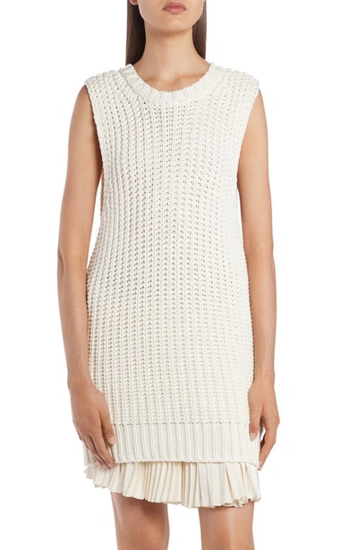Shop Moncler Sleeveless Cotton Blend Tunic Sweater In Cream