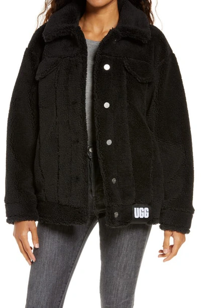 Shop Ugg Fleece Trucker Jacket In Black