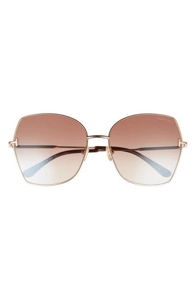 Tom Ford Farah 60mm Geometric Sunglasses In Rose Gold/brown | ModeSens