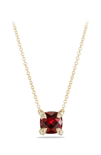 Shop David Yurman Châtelaine Pendant Necklace With Semiprecious Stone And Diamonds In Garnet