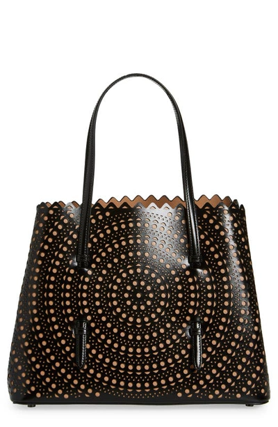 Shop Alaïa Mina Mini Vienne Perforated Leather Tote In Noir/ Sable 2