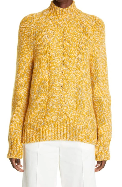 Shop Arch4 Dundee Ultra Luxe Cable Knit Cashmere Pullover In Golden Marl