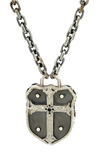 Shop Armenta Romero Medium Cross Shield Pendant Necklace In Silver