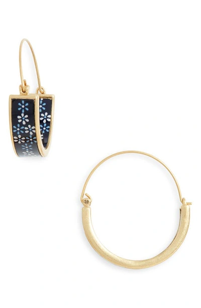 Shop Madewell Cottage Floral Medium Hoop Earrings In True Black