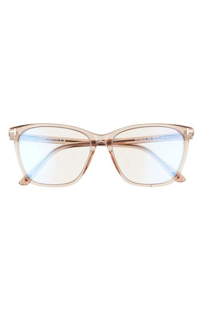 Shop Tom Ford 55mm Rectangular Blue Light Blocking Reading Glasses In Light Brown