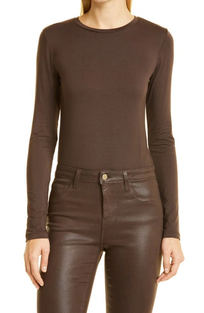 Shop L Agence Tess Long Sleeve Stretch Jersey Top In Espresso