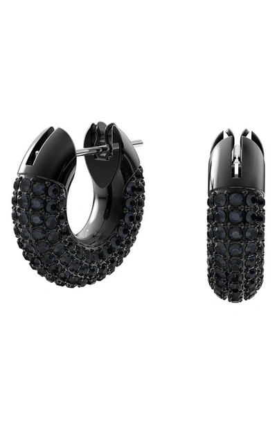 Shop Swarovski Dextera Pavé Hoop Earrings In Black