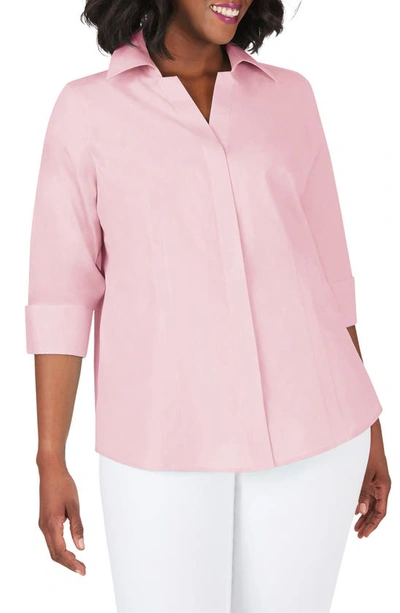 Shop Foxcroft 'taylor' Three-quarter Sleeve Non-iron Cotton Shirt In Cabana Pink