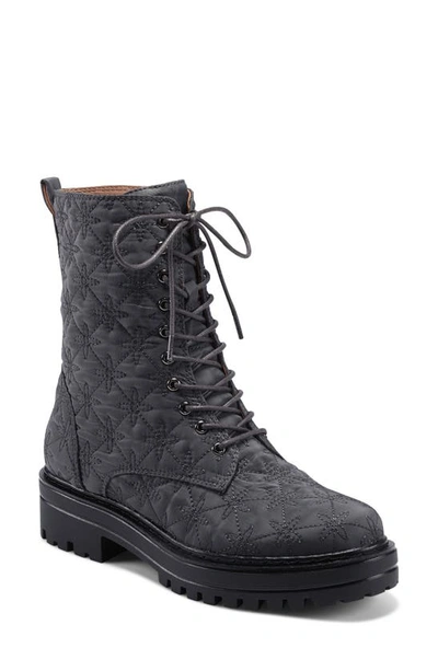 Shop Aerosoles Aware X Laura Ashley Shelton Quilted Combat Boot In Grey Fabric