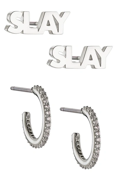 Shop Ajoa Slaybelles Set Of 2 Earrings Set In Rhodium