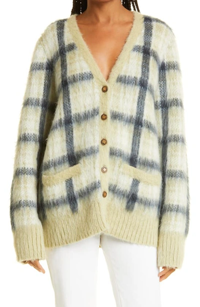 Tory Burch Brushed Plaid Mohair Blend Cardigan In Light Moss | ModeSens