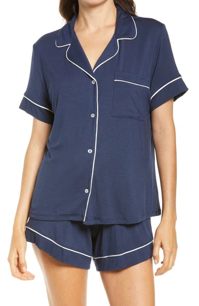 Shop Eberjey Gisele Relaxed Fit Jersey Short Pajamas In Navy/ Ivory