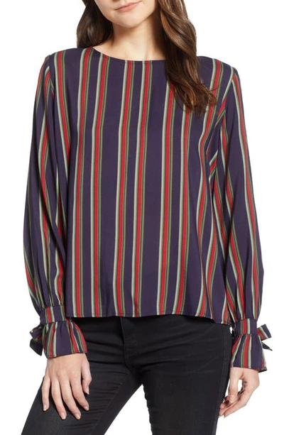 Shop Velvet By Graham & Spencer School Stripe Tie Sleeve Top In Multi