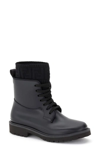 Shop Fendi Ff Logo Sock Rain Boot In Black/black