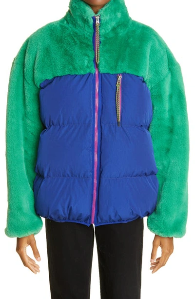 Shop Stella Mccartney Ace Faux Fur & Nylon Puffer Jacket In Royal Blue