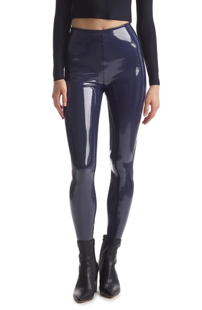Shop Commando Control Top Faux Patent Leather Leggings In Navy