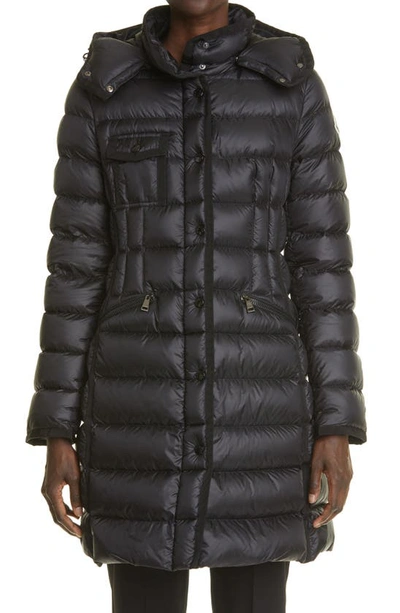 Shop Moncler Hermine Grosgrain Trim Quilted Down Puffer Coat In Black/ Black