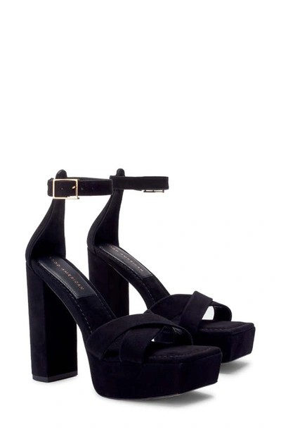 Shop Good American Ankle Strap Platform Sandal In Suede Black001