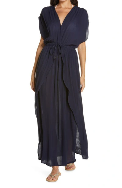 Shop Elan Wrap Maxi Cover-up Dress In Navy
