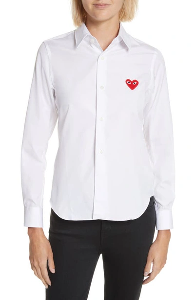 Shop Comme Des Garçons Play Red Heart Cotton Shirt In White