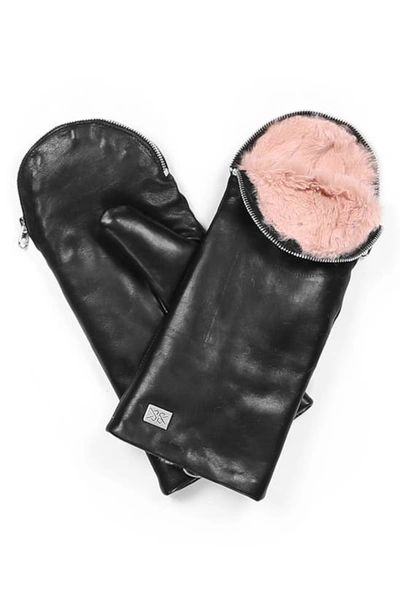 Shop Soia & Kyo Leather Zip Top Mittens With Faux Fur Lining In Black
