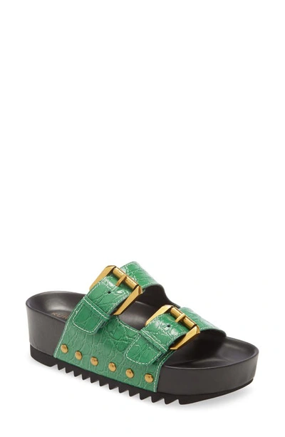 Shop Kurt Geiger Deven Platform Slide Sandal In Green Leather
