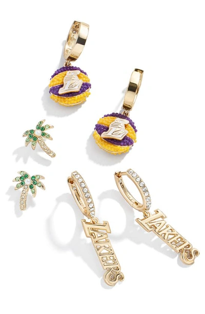 Shop Baublebar La Lakers Set Of 3 Stud & Huggie Hoop Earrings In Gold