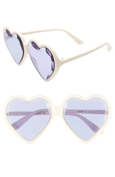 Shop Gucci 60mm Heart Sunglasses In Ivory/ Violet