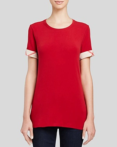 Shop Burberry Check Cuff Tee In Lacquer Red