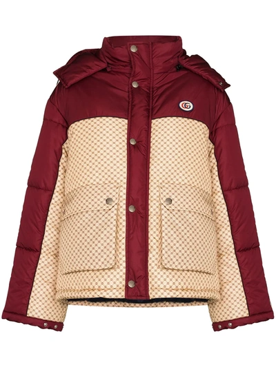 Shop Gucci Gg Parachute Padded Colour-block Jacket In Red
