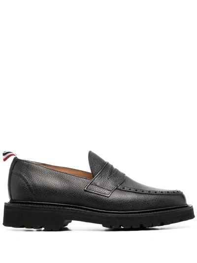 Shop Thom Browne Pebbled Penny Loafers In Black
